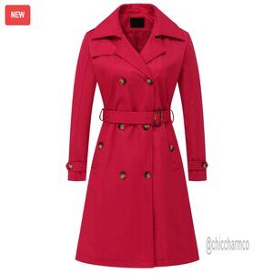 Double Breasted Trench Coat with Detachable Hood, Water Repellent Mid-Length